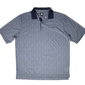 FootJoy The Players Navy Blue Micro Herringbone Pattern Golf Polo Shirt Men XXL